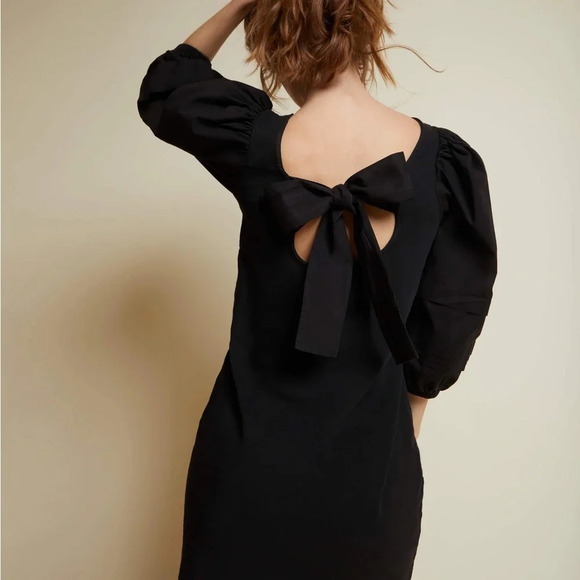 Nation LTD Calissa 3/4 Long Puff Sleeve Bow Ribbon Back Cotton Dress - Picture 1 of 9